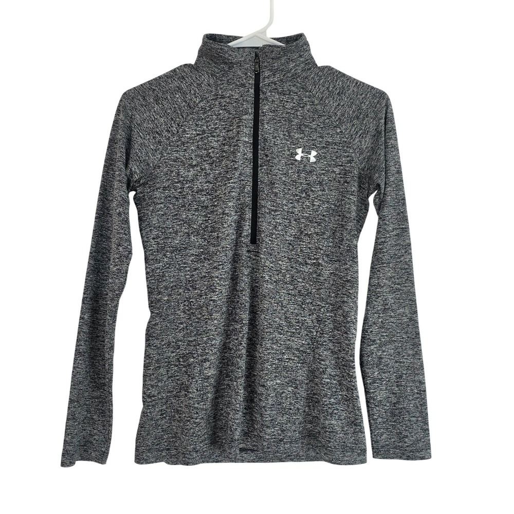 Under Armour Heatgear Quarter Zip Long Sleeve Athletic Top Heather Grey XS‎